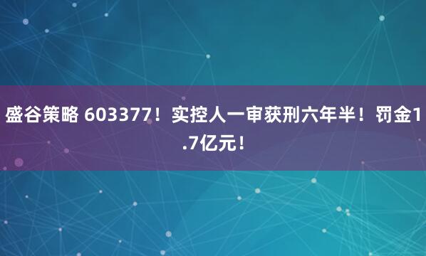 盛谷策略 603377！实控人一审获刑六年半！罚金1.7亿元！